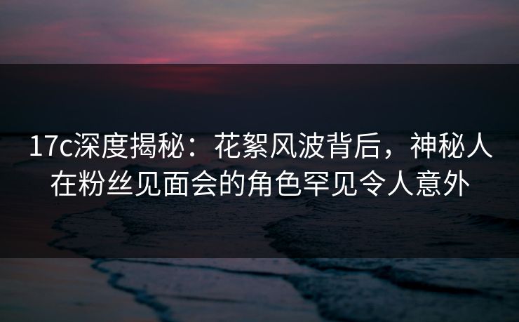 17c深度揭秘：花絮风波背后，神秘人在粉丝见面会的角色罕见令人意外