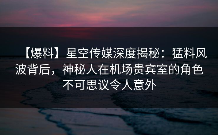 【爆料】星空传媒深度揭秘：猛料风波背后，神秘人在机场贵宾室的角色不可思议令人意外